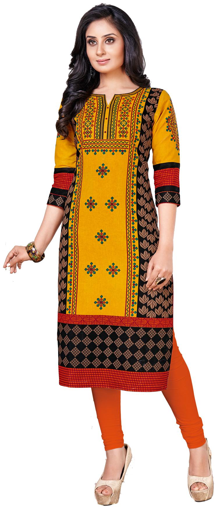

Salwar Studio Women Yellow Printed Straight Kurti