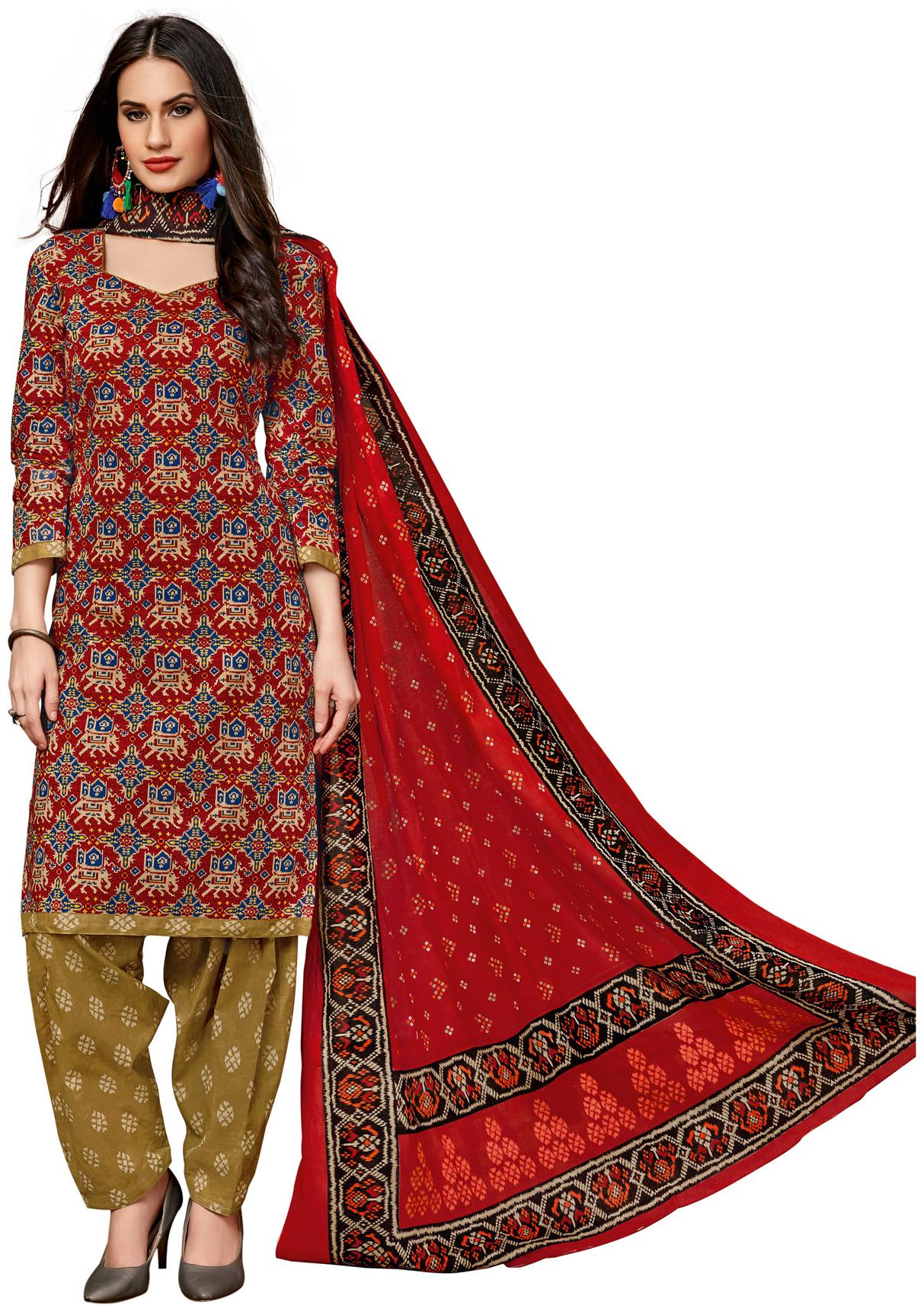 

Salwar Studio Women Red Printed Straight Kurta With Salwar And Dupatta