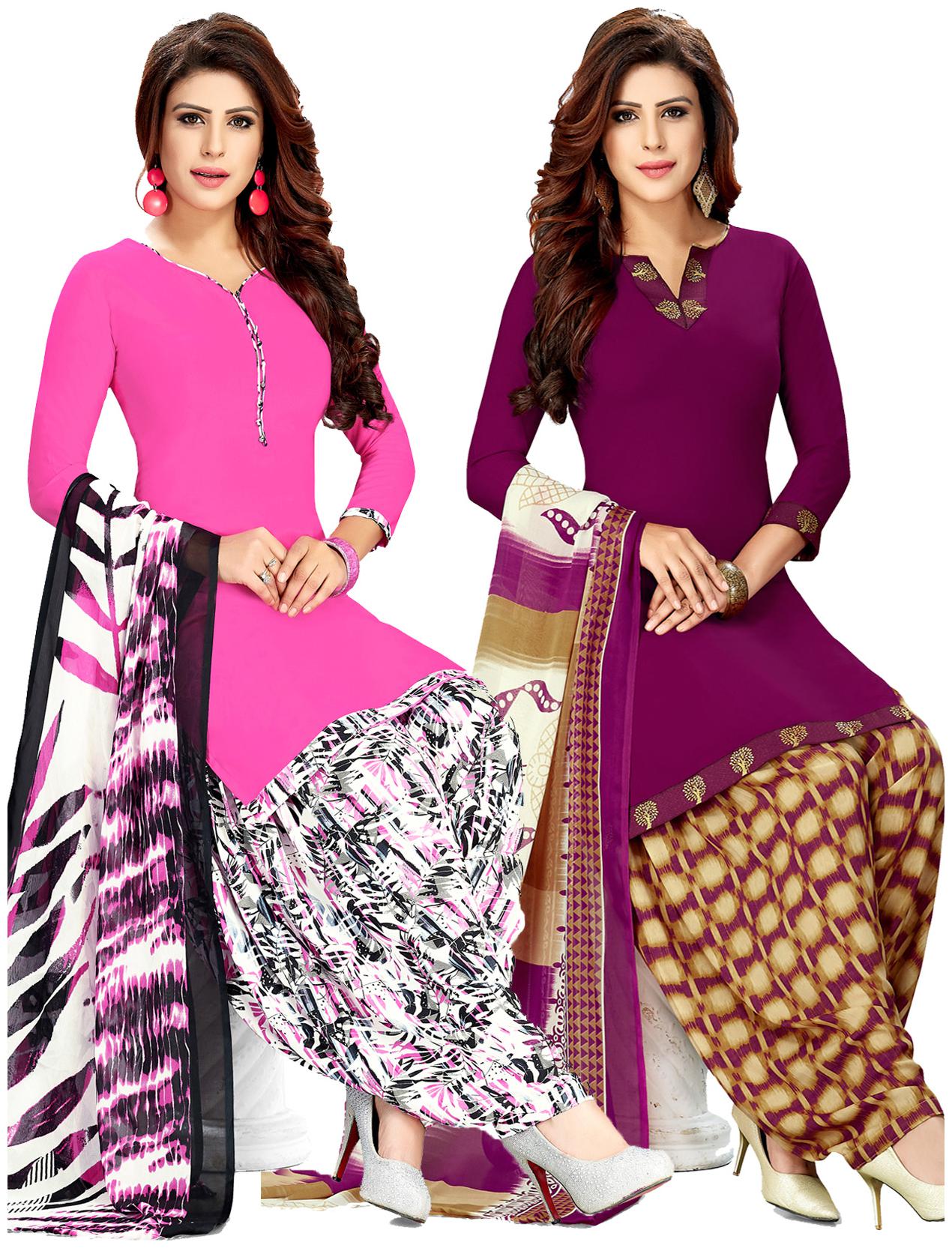 

Salwar Studio Women s Pack of 2 Synthetic Printed Unstitched Dress Material Combo-MONSOON-2454-2460