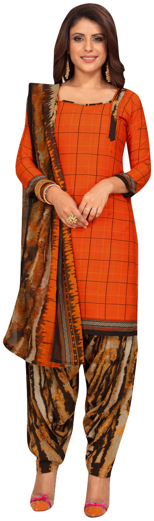 

Salwar Studio Orange Unstitched Kurta with bottom dupatta With dupatta Dress Material