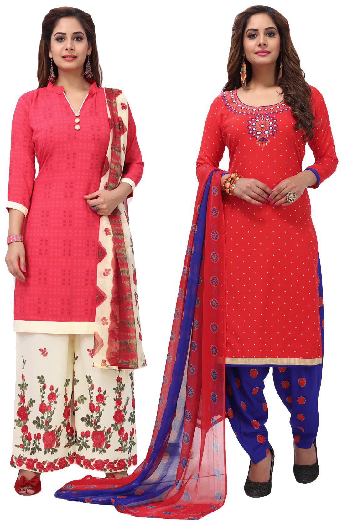 

Salwar Studio Women Pack of 2 Synthetic Printed Unstitched Dress Material Combo-MONSOON-2562-2565