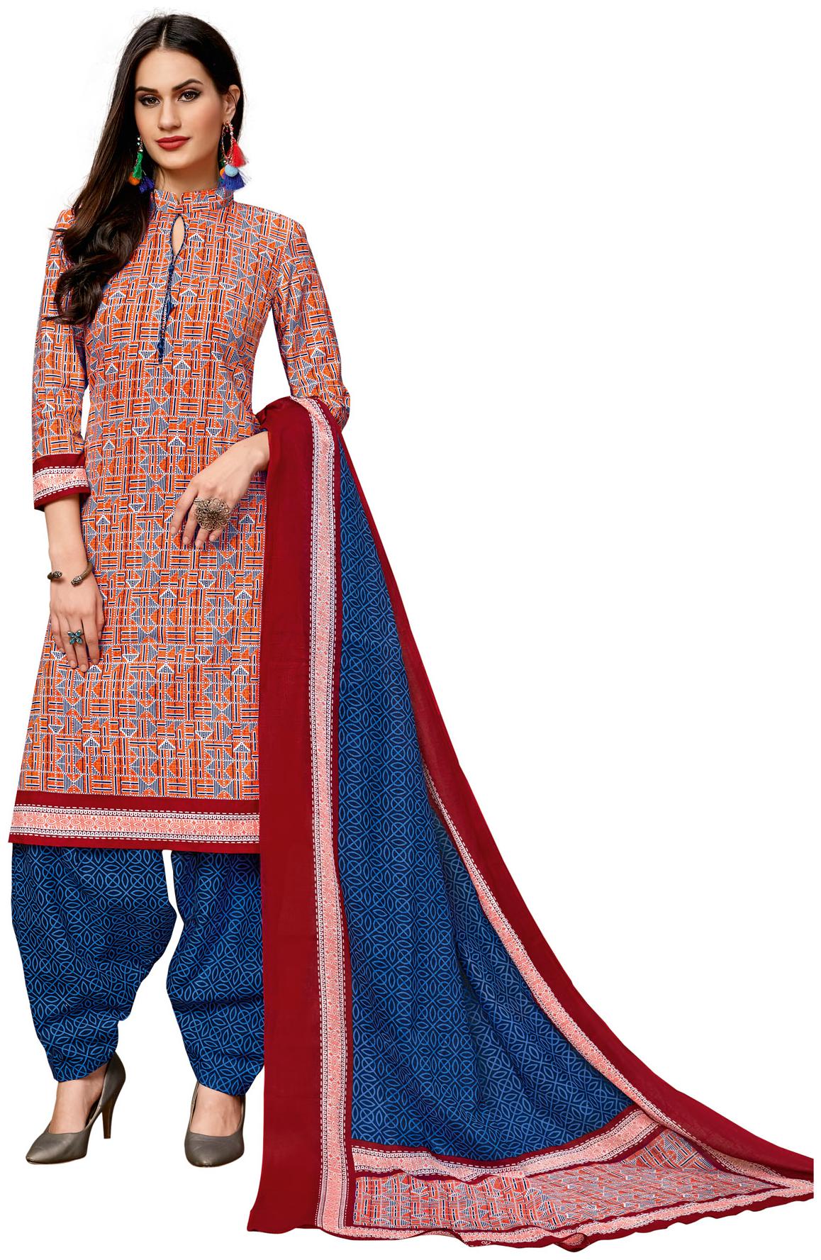 

Salwar Studio Women Orange Printed Straight Kurta With Salwar And Dupatta