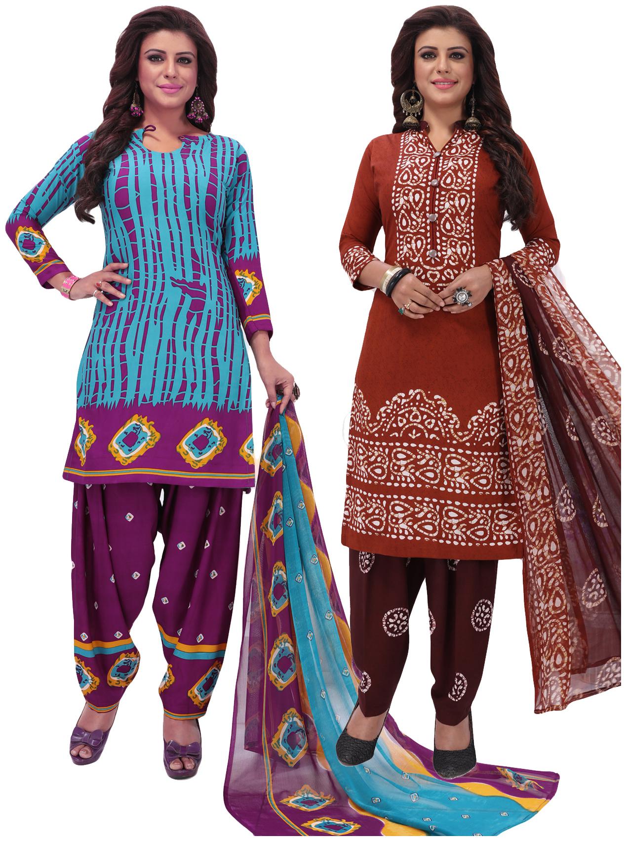 

Salwar Studio Women Pack of 2 Synthetic Printed Unstitched Dress Material Combo-MONSOON-2584-2566