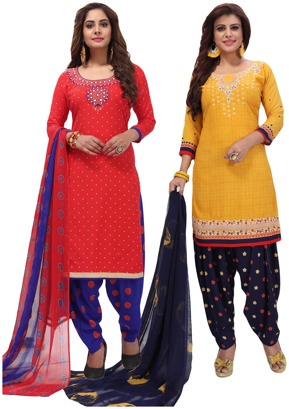 

Salwar Studio Women Pack of 2 Synthetic Printed Unstitched Dress Material Combo-MONSOON-2565-2585