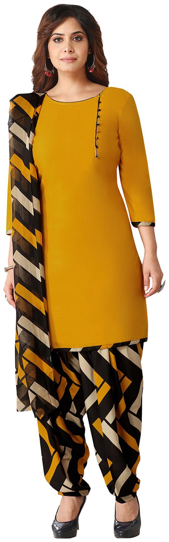 

Salwar Studio Yellow Unstitched Kurta with bottom dupatta With dupatta Dress Material