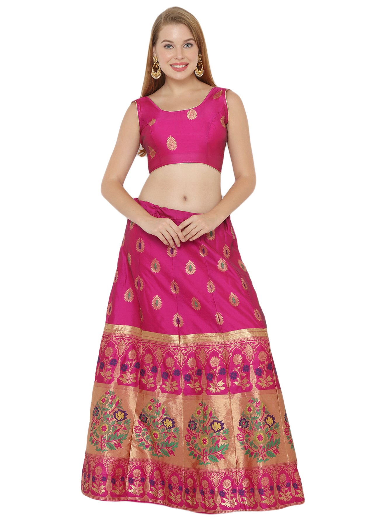 

Salwar Studio Silk Pink Embellished Lehenga Choli For Women
