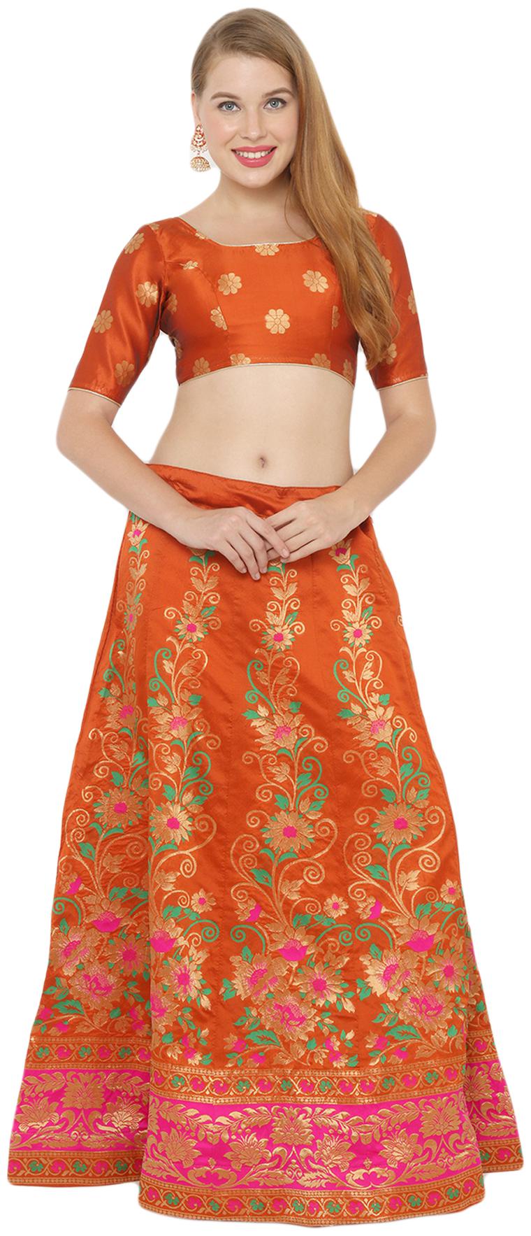 

Salwar Studio Silk Orange Embellished Lehenga Choli For Women