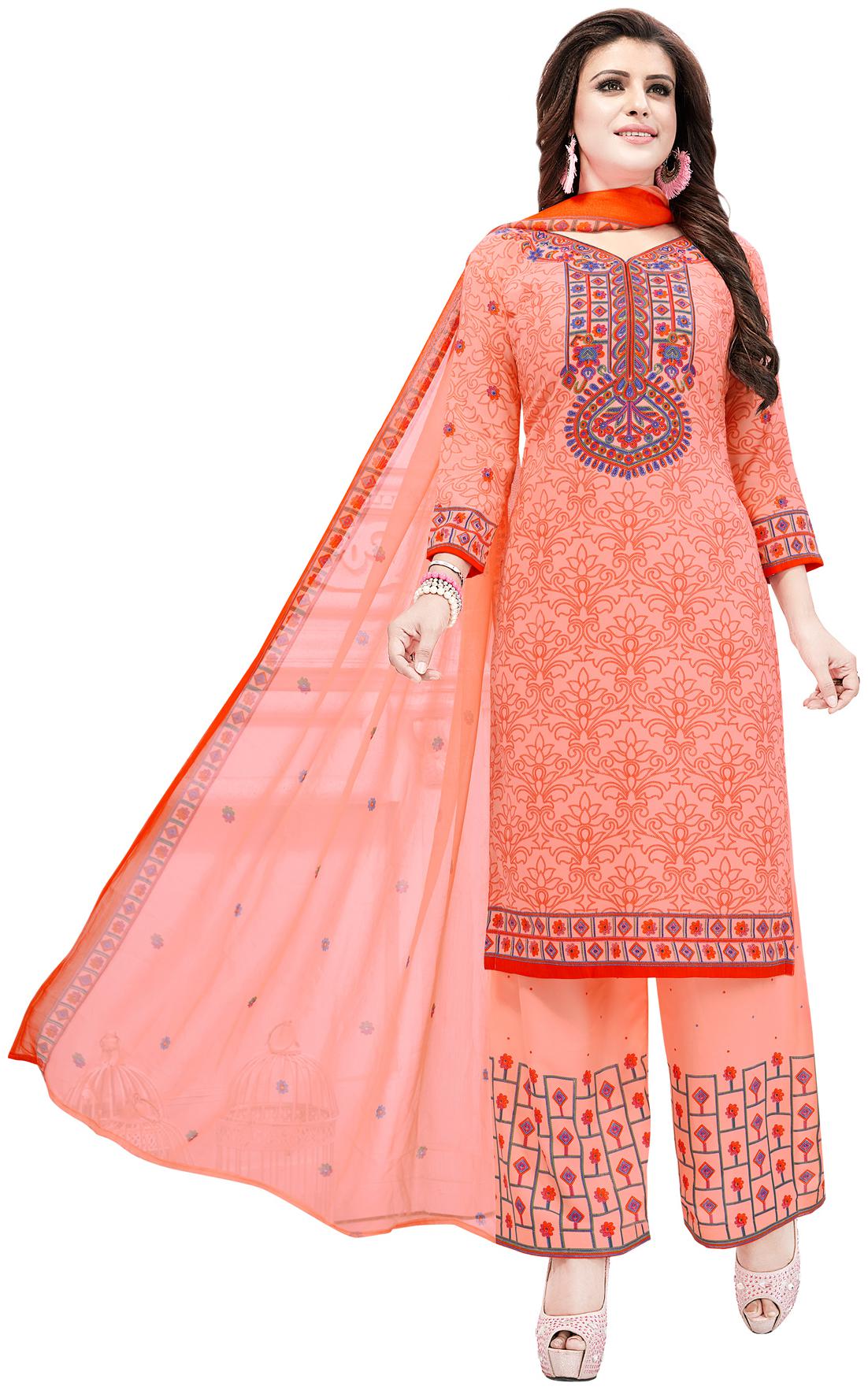 

Salwar Studio Orange Unstitched Kurta with bottom dupatta With dupatta Dress Material