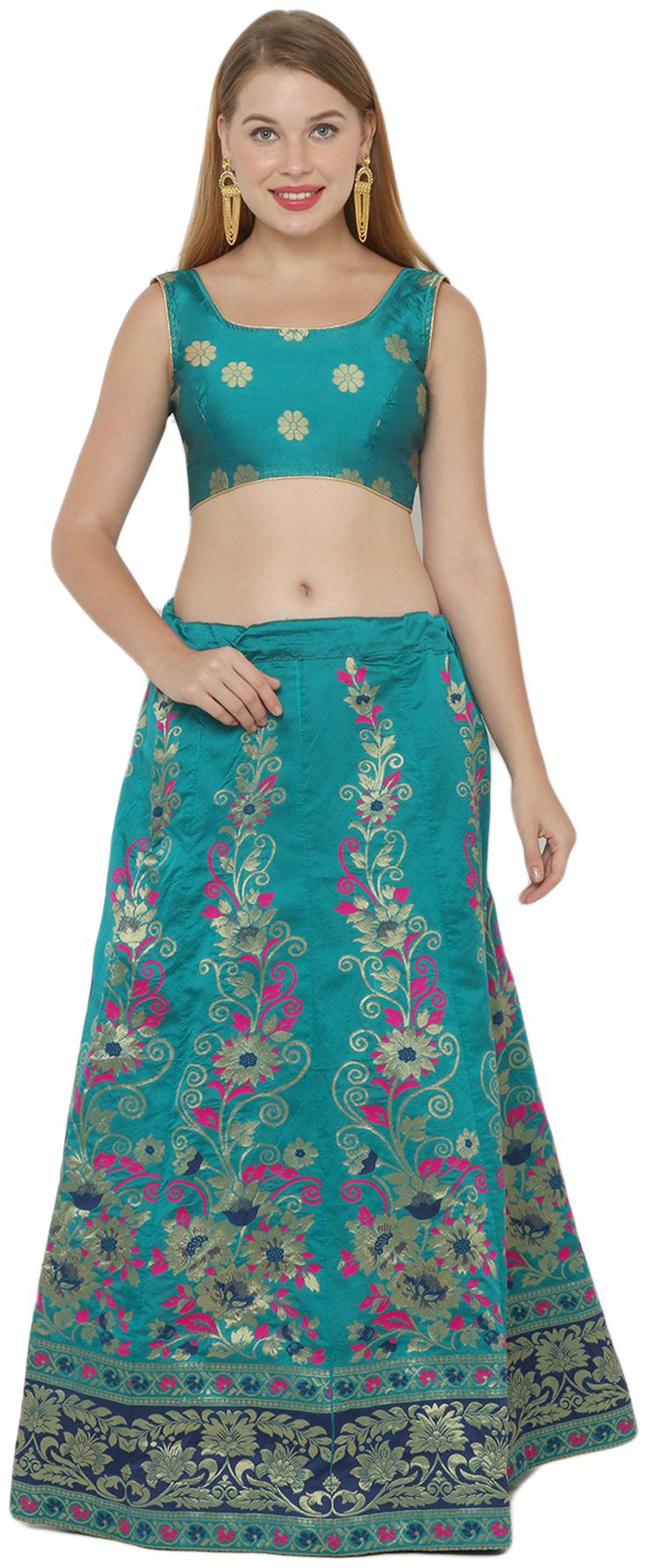 

Salwar Studio Silk Blue Embellished Lehenga Choli For Women