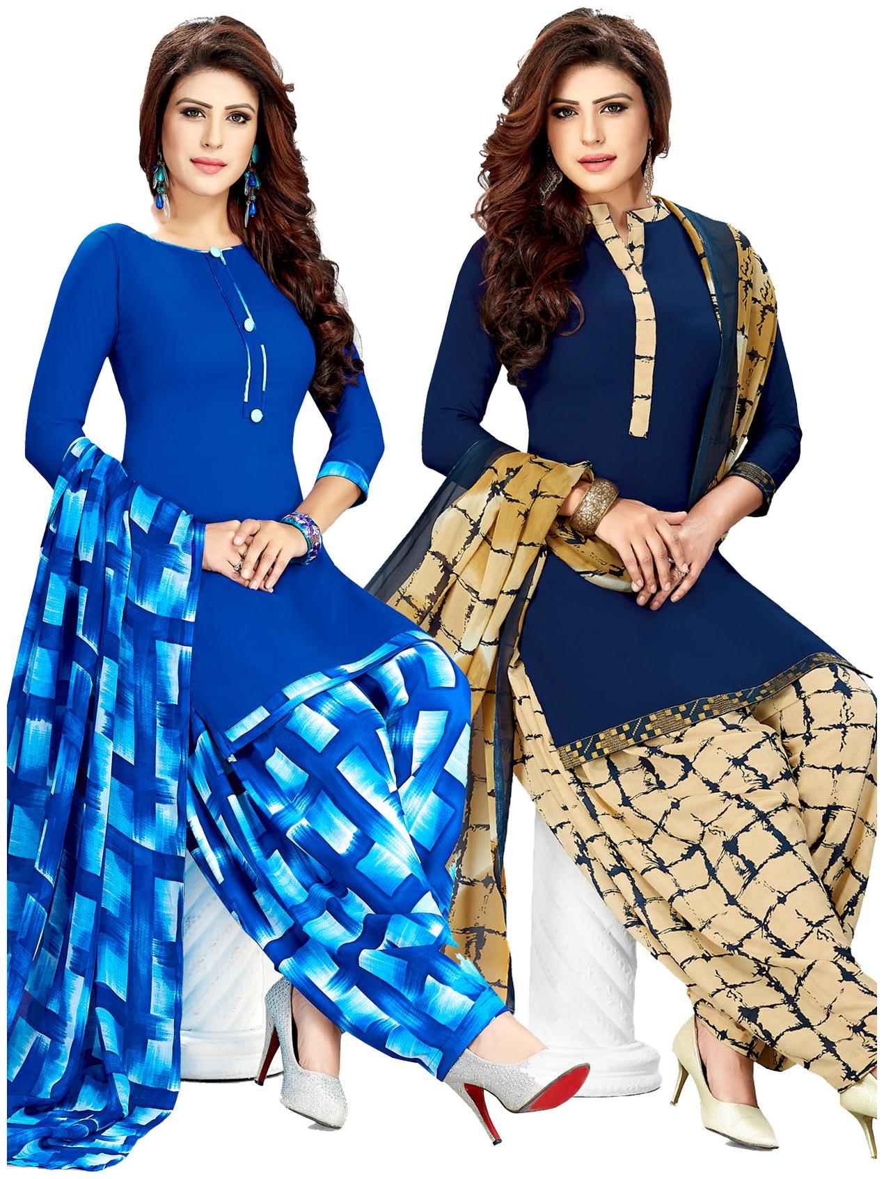 

Salwar Studio Women s Pack of 2 Synthetic Printed Unstitched Dress Material Combo-MONSOON-2456-2459