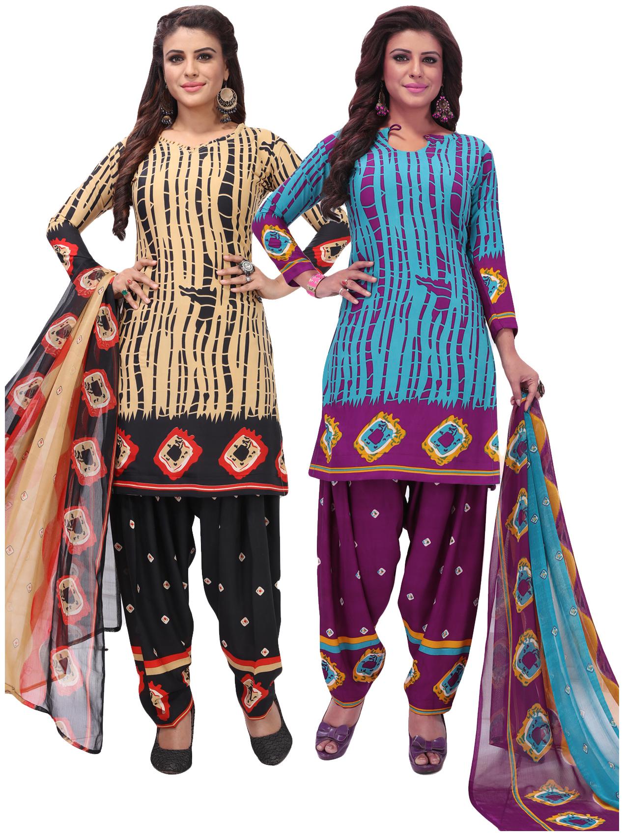 

Salwar Studio Women Pack of 2 Synthetic Printed Unstitched Dress Material Combo-MONSOON-2576-2584