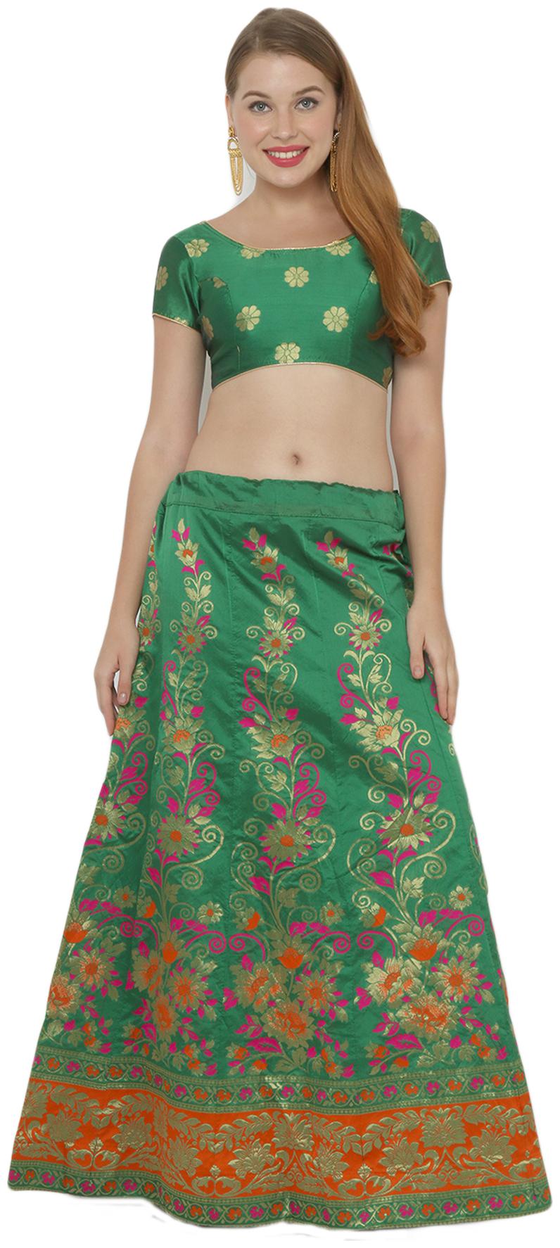 

Salwar Studio Silk Green Embellished Lehenga Choli For Women