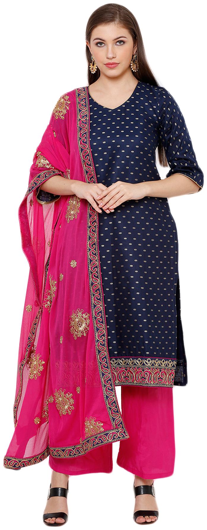 

Salwar Studio Navy blue Unstitched Kurta with bottom dupatta With dupatta Dress Material