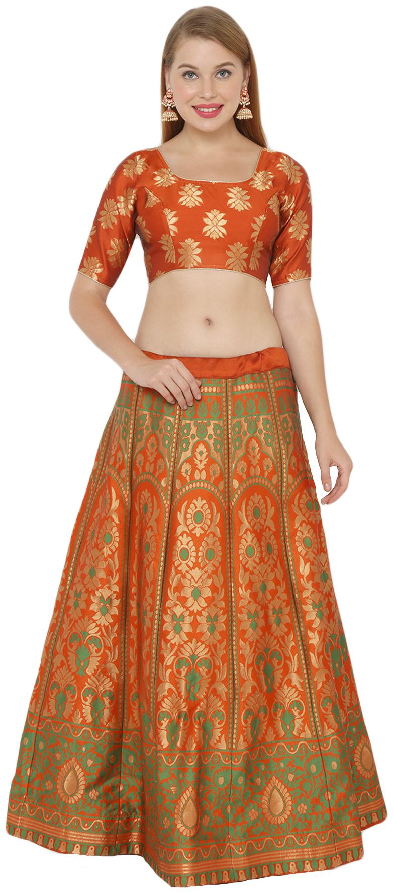 

Salwar Studio Silk Orange Embellished Lehenga Choli For Women