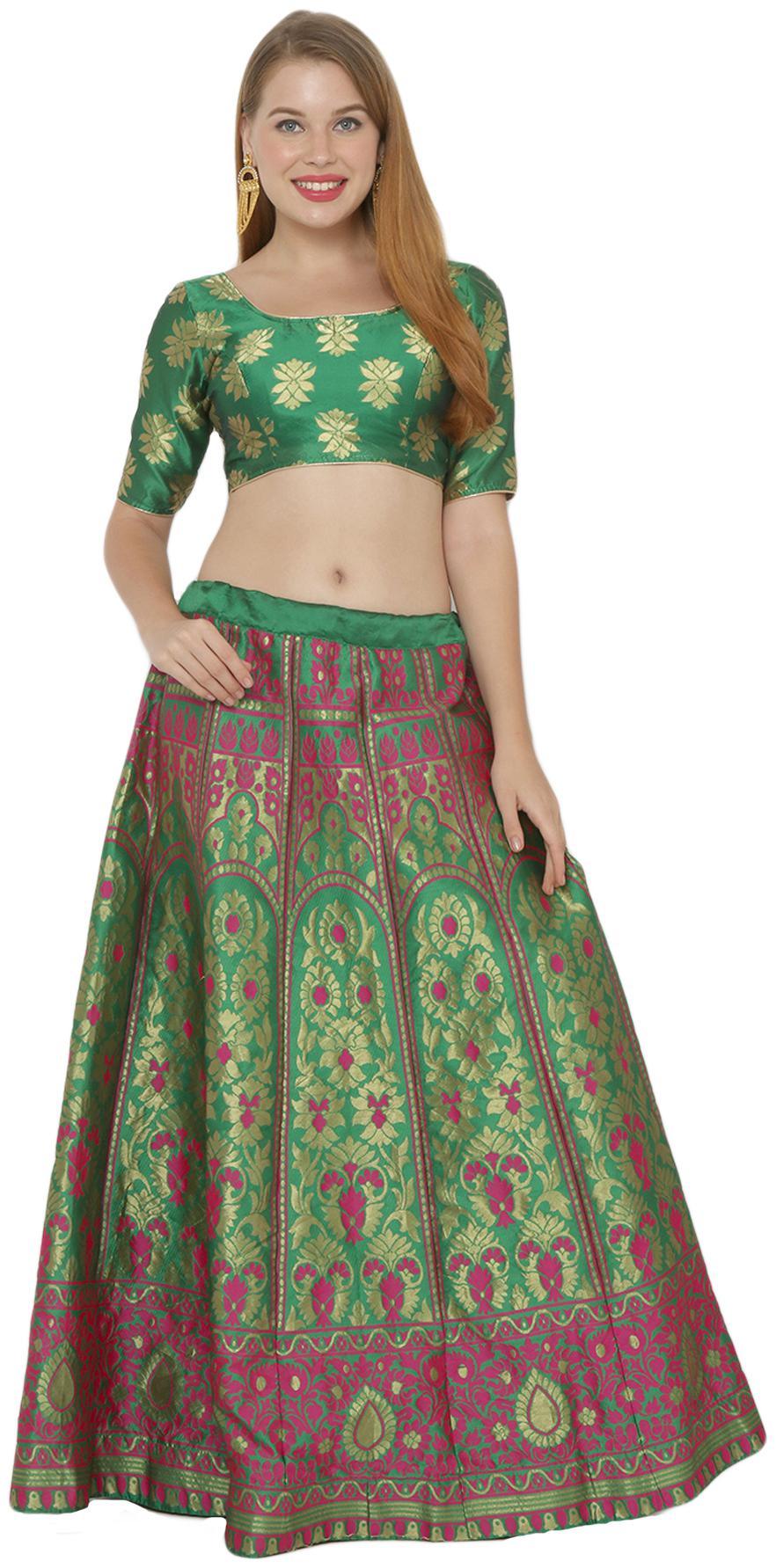 

Salwar Studio Silk Green Embellished Lehenga Choli For Women