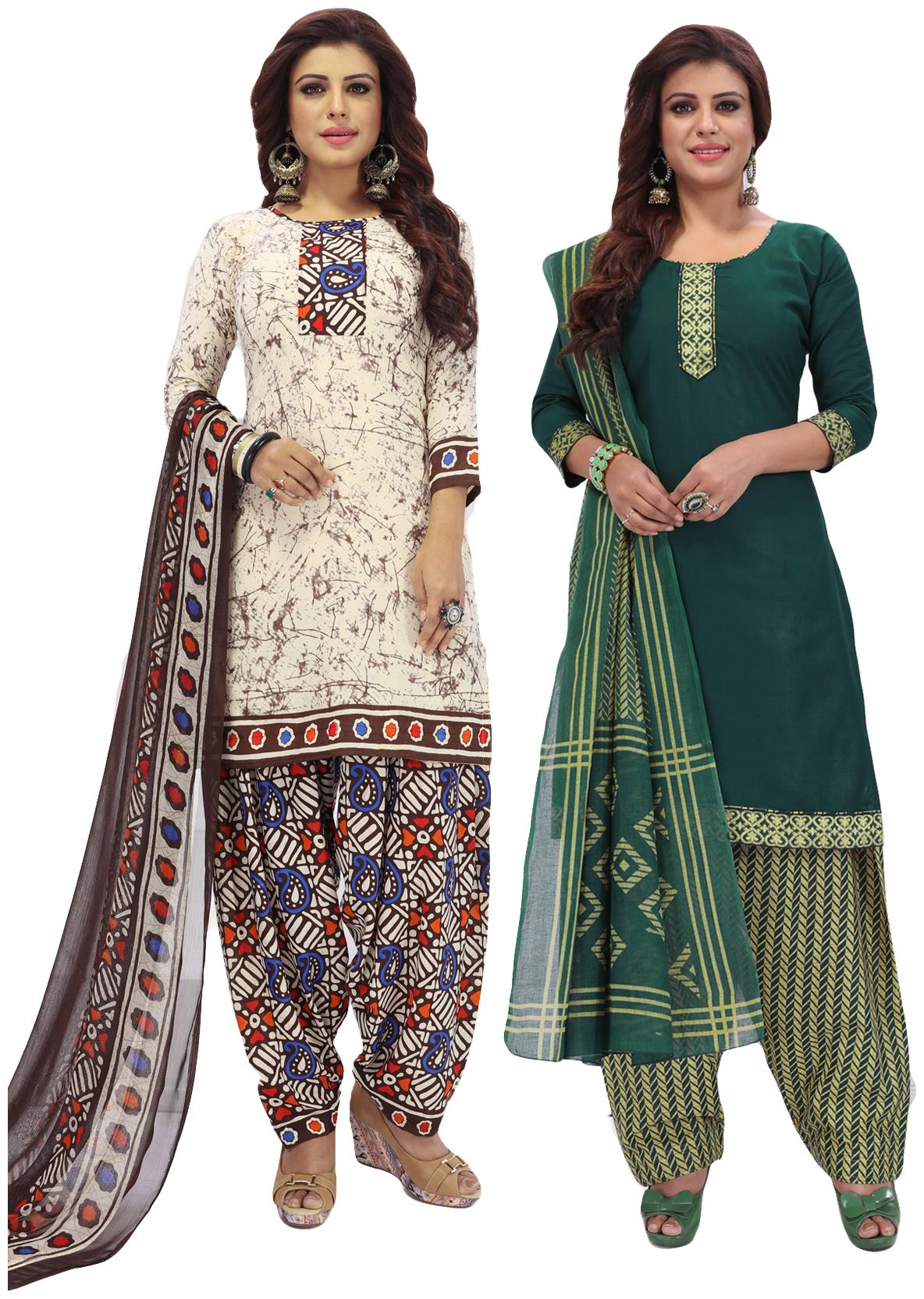 

Salwar Studio Women Pack of 2 Synthetic Printed Unstitched Dress Material Combo-MONSOON-2581-2570