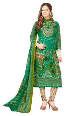 

Salwar Studio Women s Green Beige Cotton Printed Dress Material with Dupatta