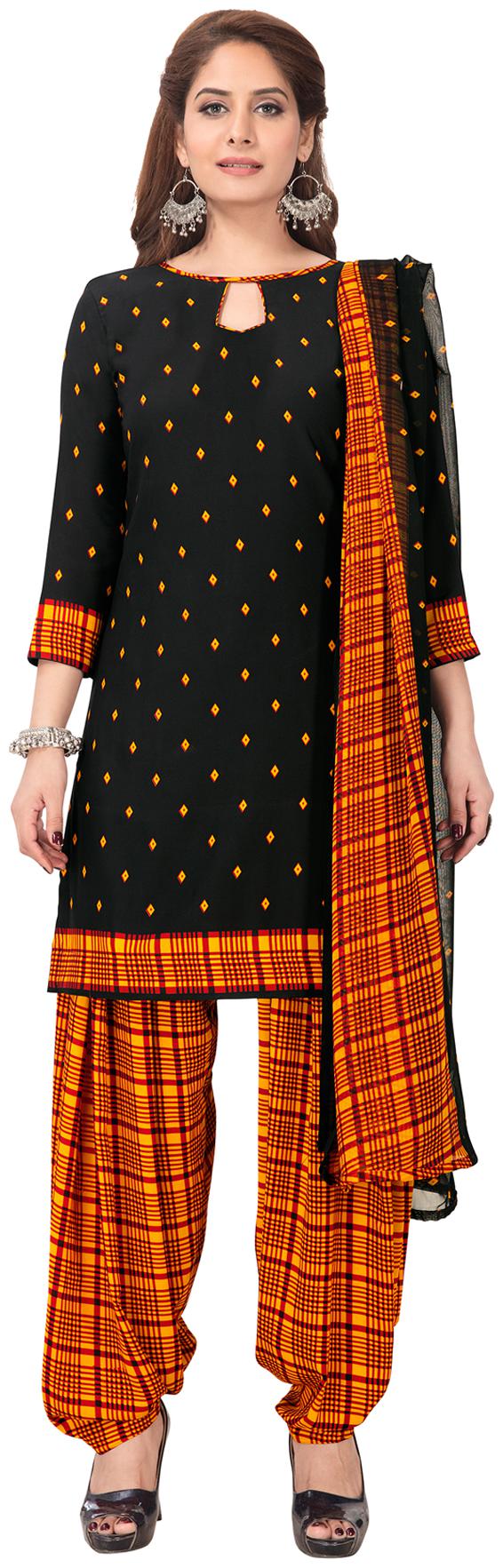 

Salwar Studio Black Unstitched Kurta with bottom dupatta With dupatta Dress Material