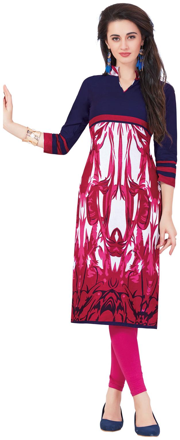 Salwar Studio Women's Pink Blue Cotton Self Printed Unstitched Kurti Fabric only Kurti Fabric