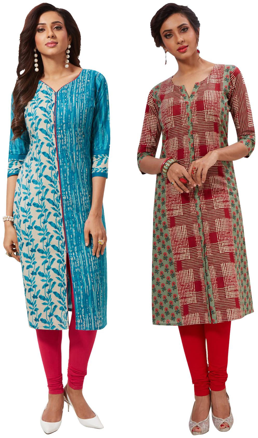 

Salwar Studio Women Pack of 2 Cotton Printed Unstitched Kurti (Multi)