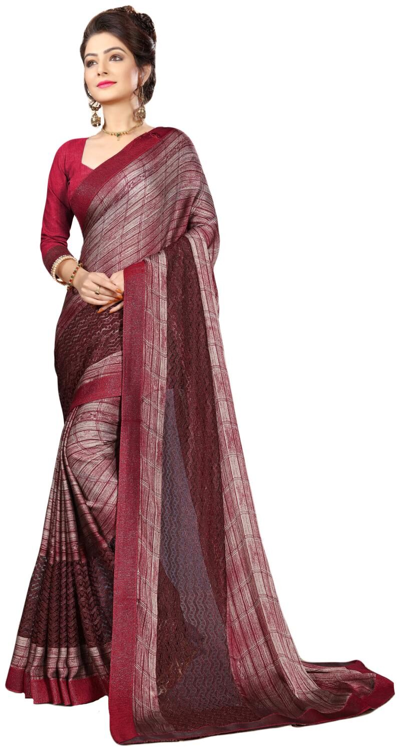 

Salwar Studio Brown Striped Universal Designer Saree With Blouse With blouse