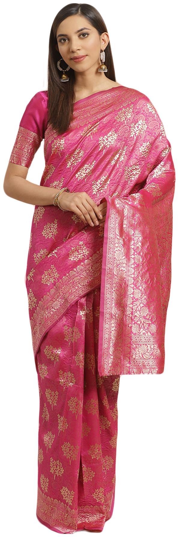 

Salwar Studio Womens Pink Banarasi Silk Blend Saree With Blouse Piece