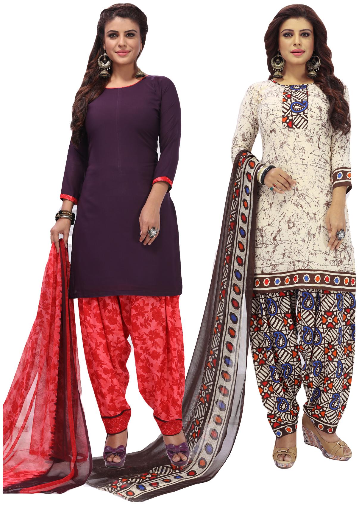 

Salwar Studio Women Pack of 2 Synthetic Printed Unstitched Dress Material Combo-MONSOON-2574-2581