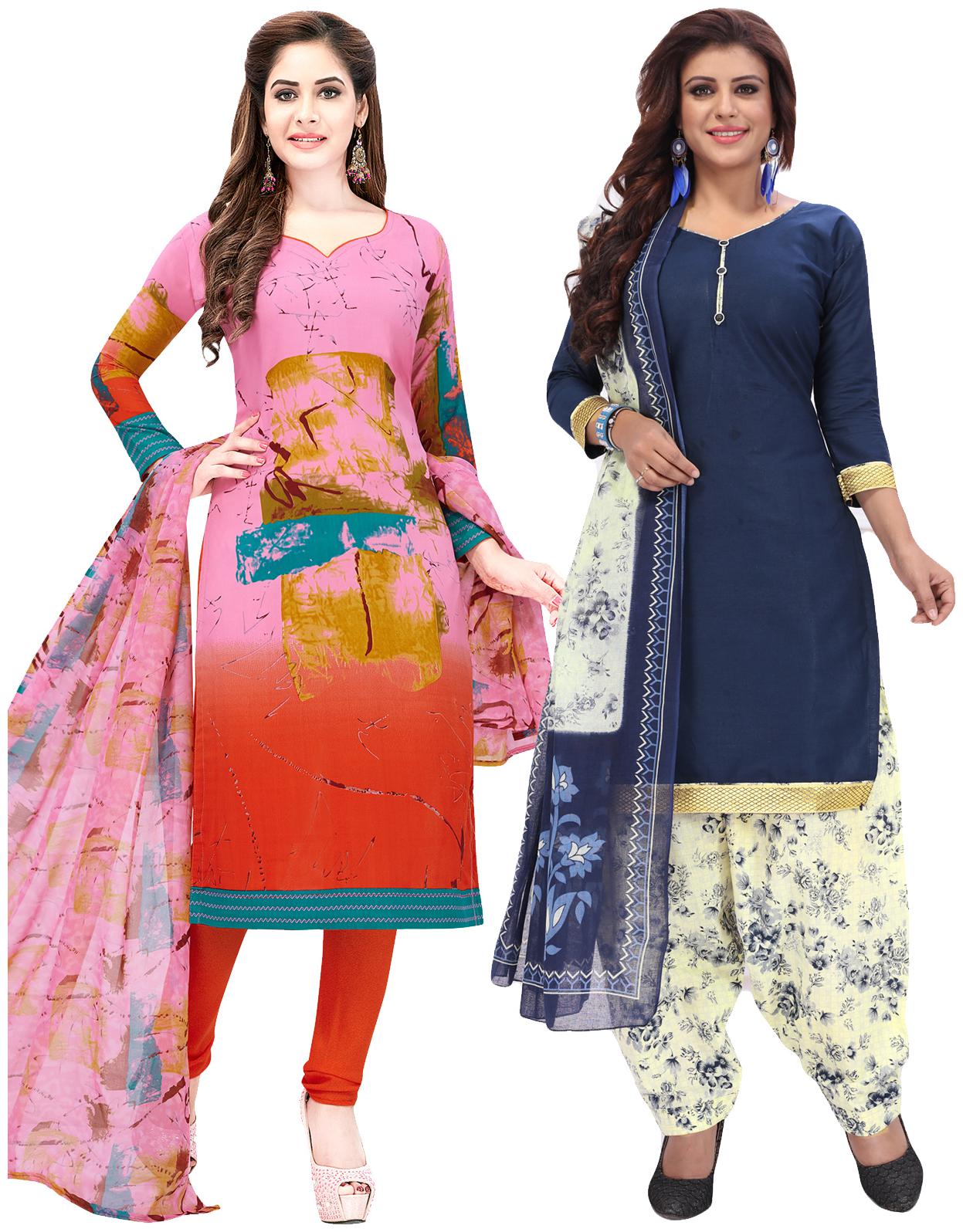 

Salwar Studio Women Pack of 2 Synthetic Printed Unstitched Dress Material Combo-MONSOON-2553-2578