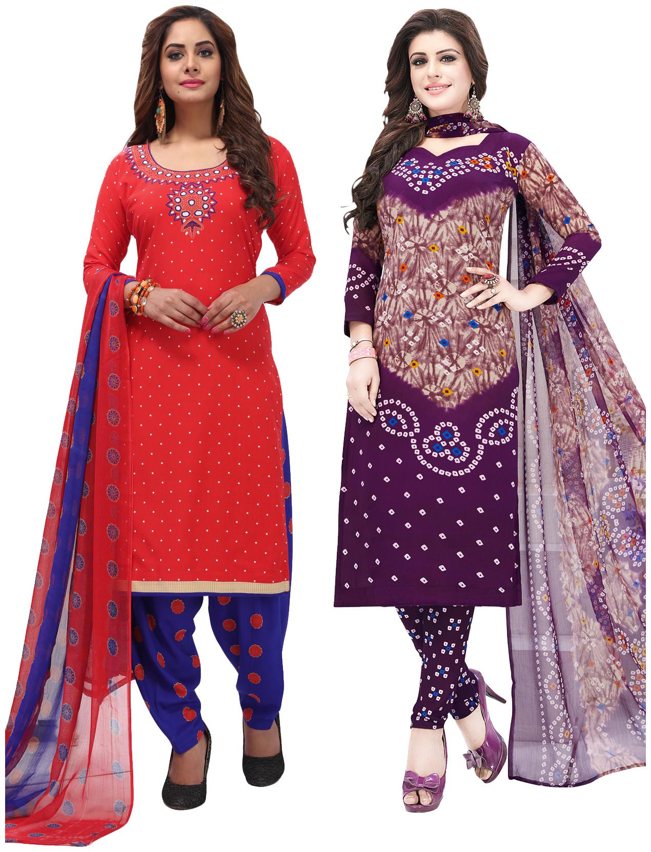 

Salwar Studio Women Pack of 2 Synthetic Printed Unstitched Dress Material Combo-MONSOON-2565-2558