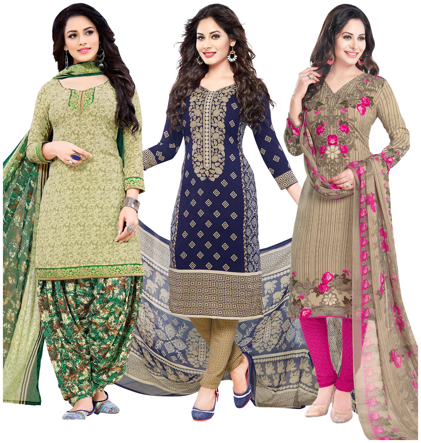 

Salwar Studio Women Pack of 3 Synthetic Printed Unstitched Dress Material Combo-R-2007-M-1654-M-1773