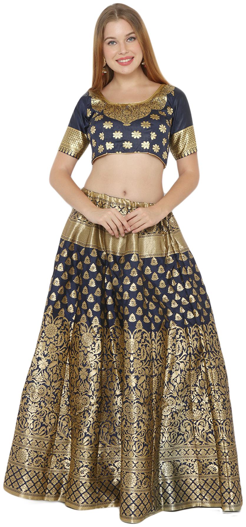 

Salwar Studio Silk Blue Embellished Lehenga Choli For Women