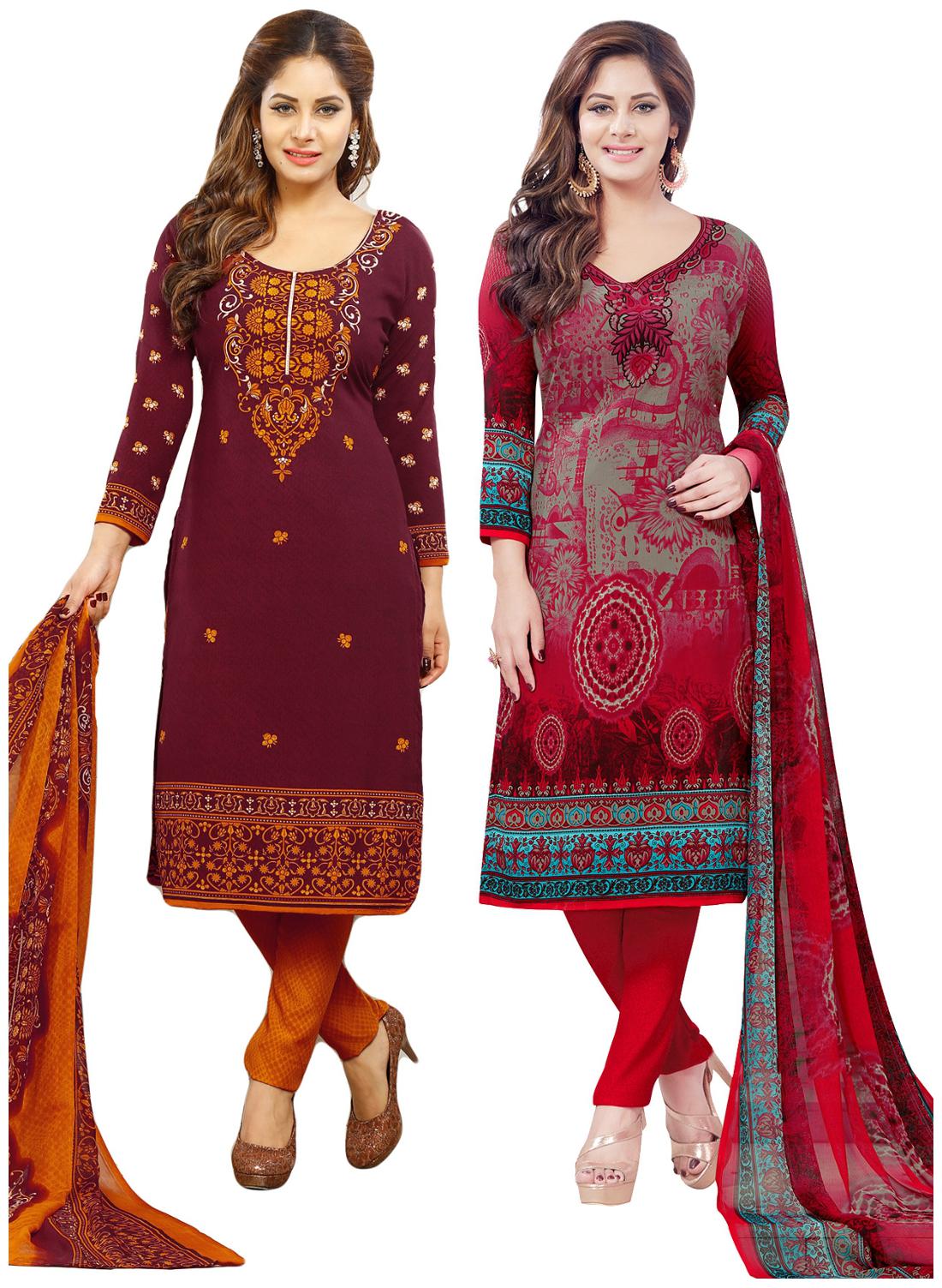 

Salwar Studio Women s Pack of 2 Synthetic Unstitched Dress Material Combo-MONSOON-2155-2160