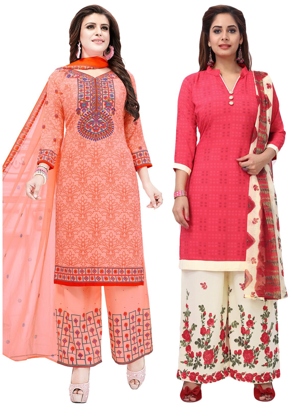 

Salwar Studio Women Pack of 2 Synthetic Printed Unstitched Dress Material Combo-MONSOON-2561-2562
