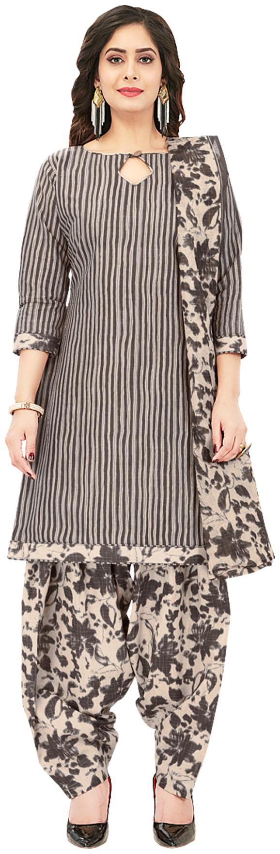 

Salwar Studio Grey Beige Unstitched Kurta with bottom dupatta With dupatta Dress Material