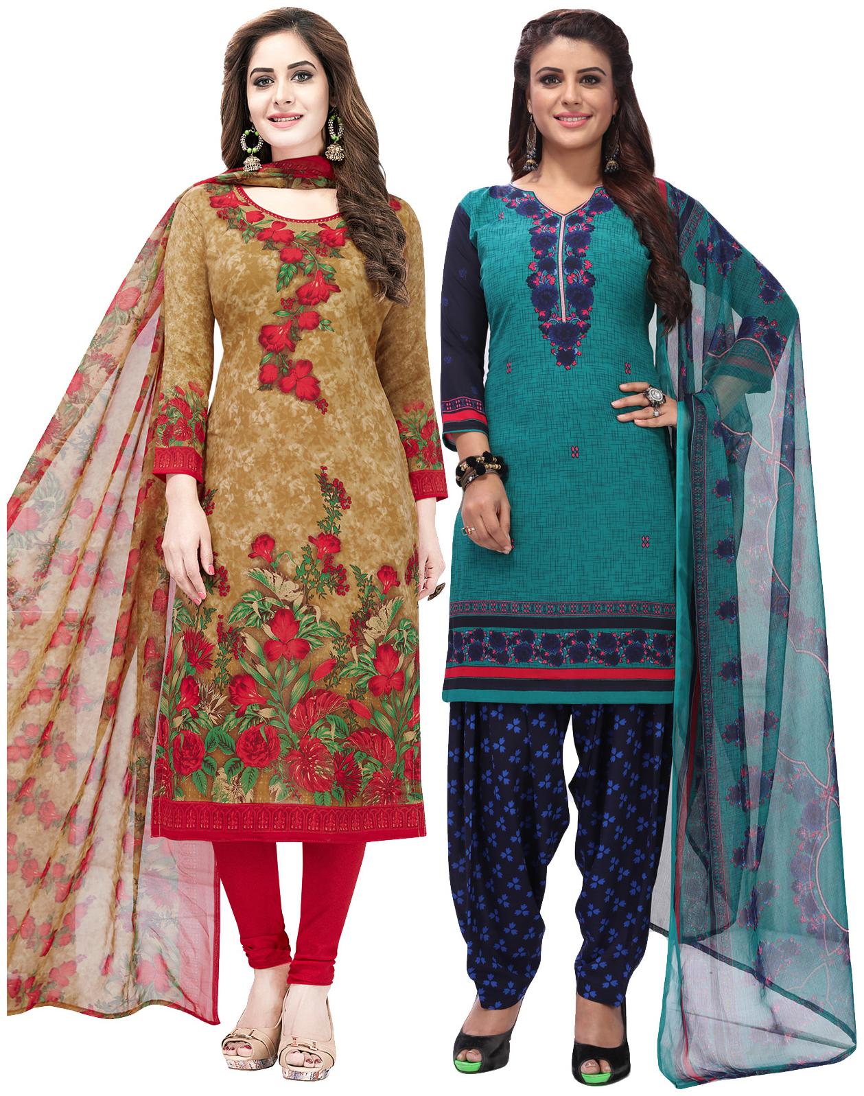 

Salwar Studio Women Pack of 2 Synthetic Printed Unstitched Dress Material Combo-MONSOON-2559-2583