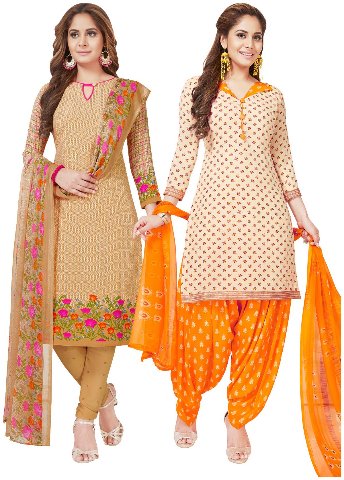 

Salwar Studio Women s Pack of 2 Synthetic Printed Unstitched Dress Material Combo-MONSOON-2358-2365