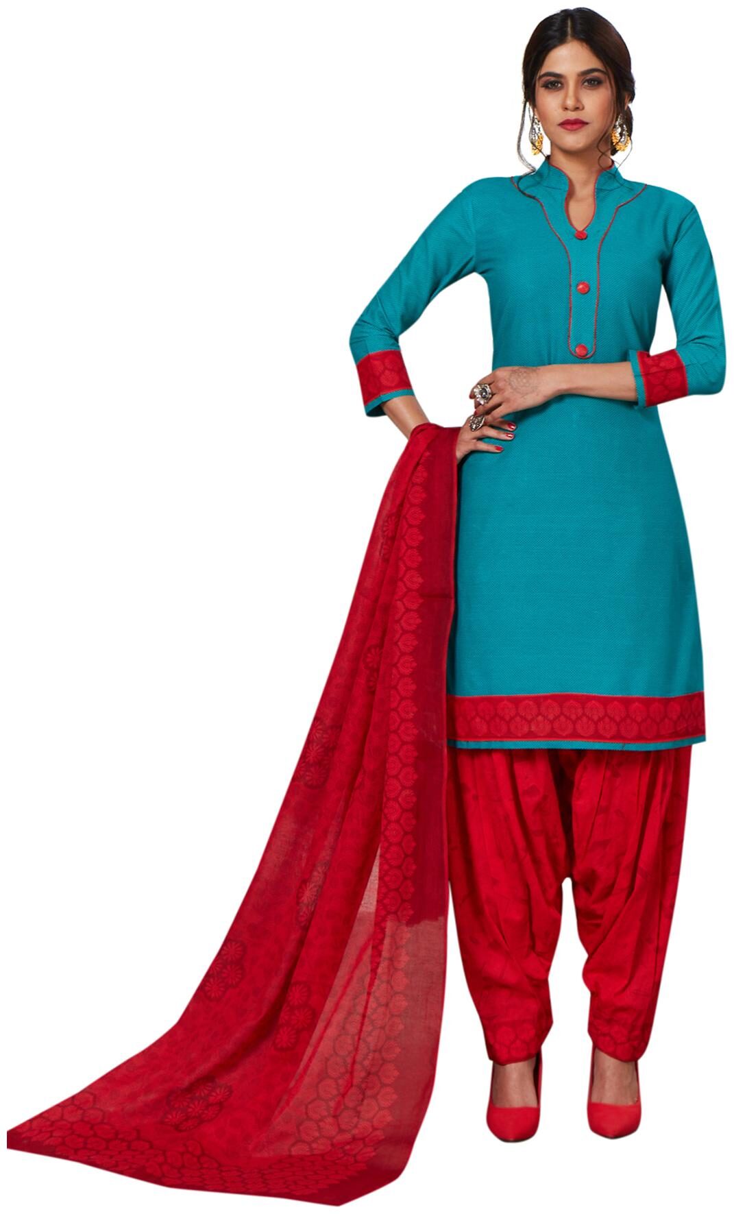 

Salwar Studio Women Blue Cotton Printed Readymade Patiyala Suit Set