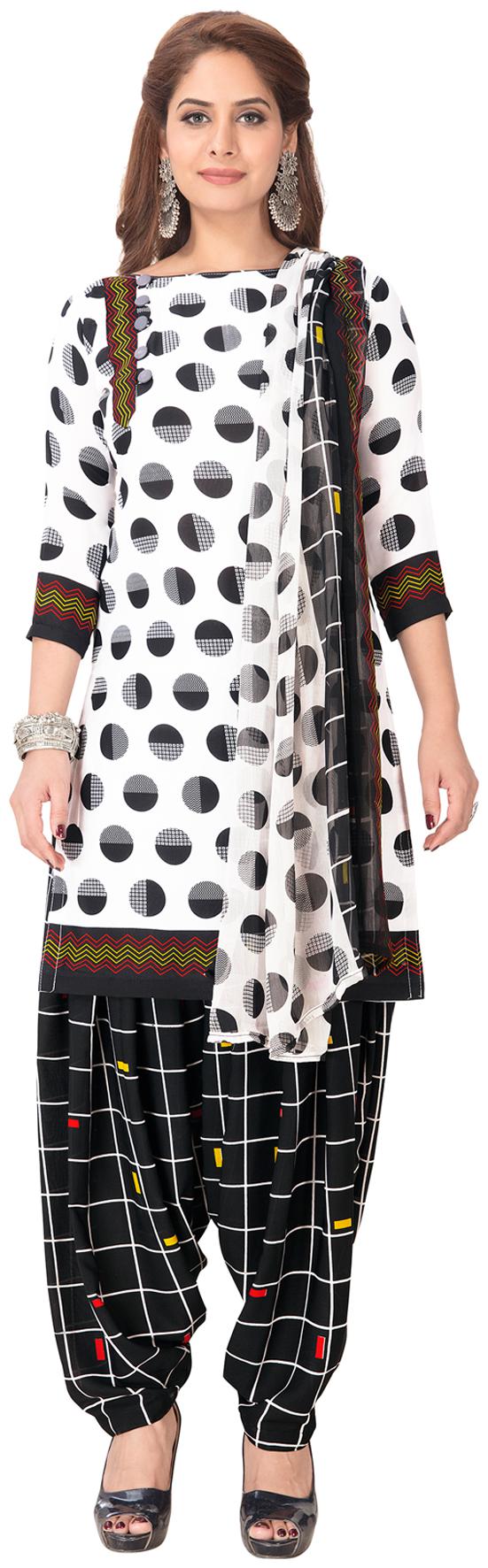 

Salwar Studio White Unstitched Kurta with bottom dupatta With dupatta Dress Material