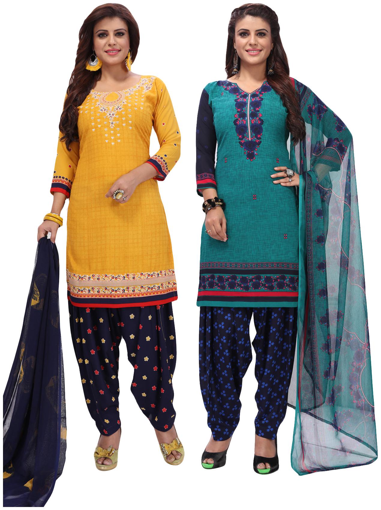 

Salwar Studio Women Pack of 2 Synthetic Printed Unstitched Dress Material Combo-MONSOON-2585-2583