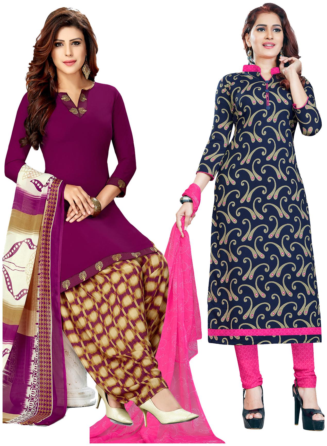 

Salwar Studio Women s Pack of 2 Synthetic Printed Unstitched Dress Material Combo-MONSOON-2460-2463