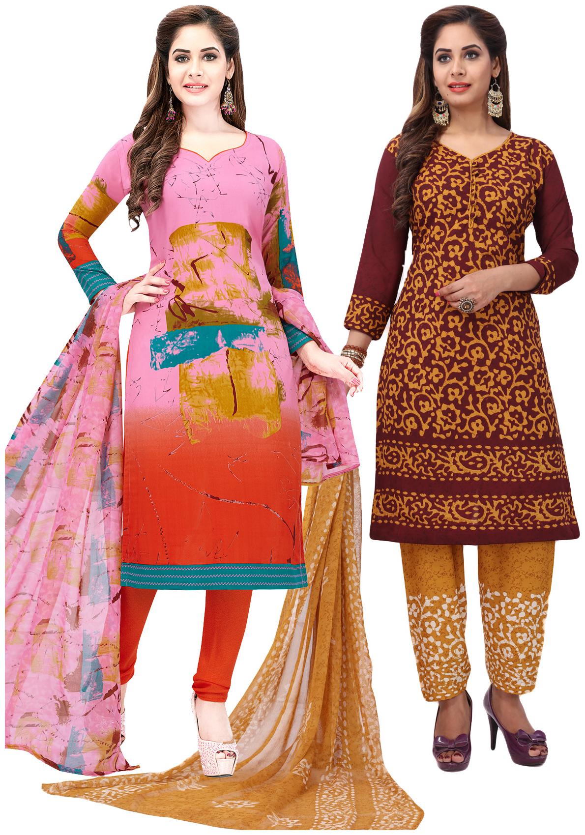 

Salwar Studio Women Pack of 2 Synthetic Printed Unstitched Dress Material Combo-MONSOON-2553-2582