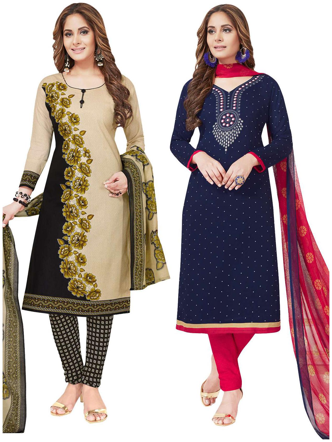

Salwar Studio Women s Pack of 2 Synthetic Printed Unstitched Dress Material Combo-MONSOON-2385-2386