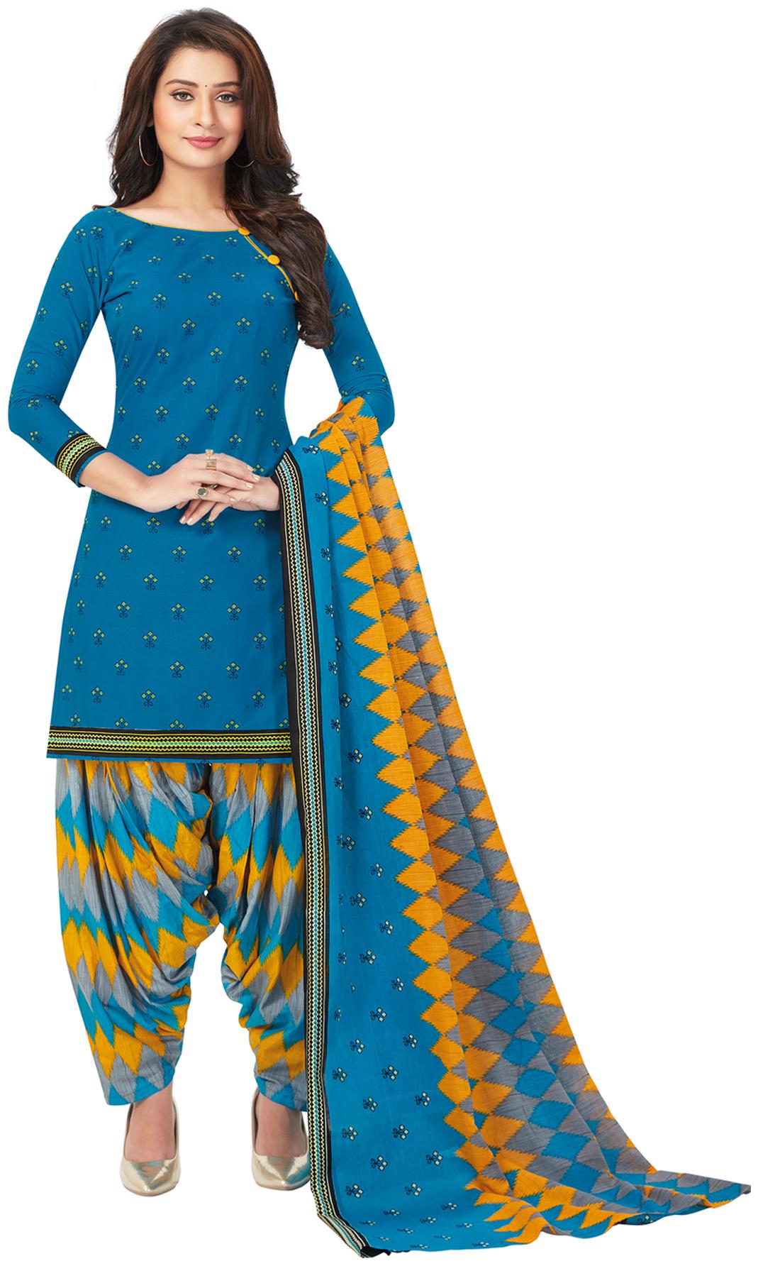 

Salwar Studio Blue Unstitched Kurta with bottom dupatta With dupatta Dress Material
