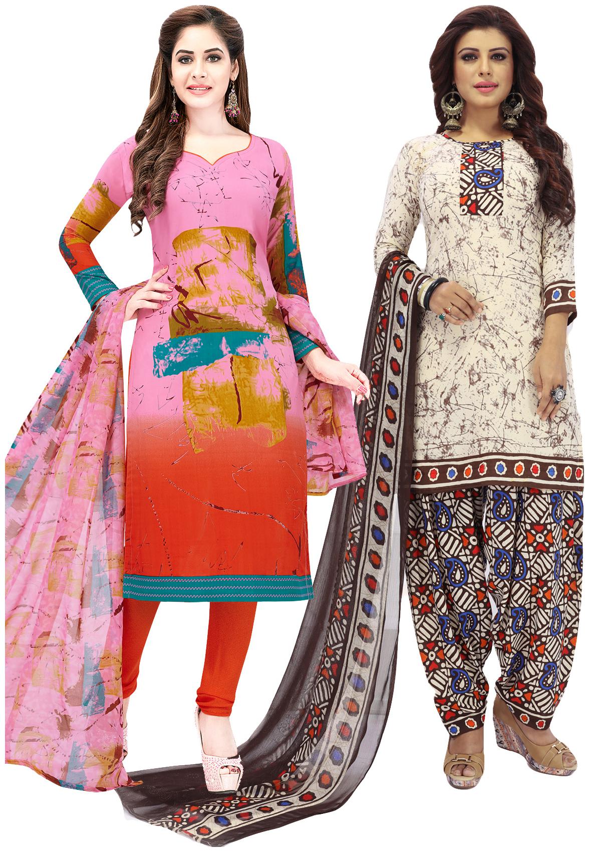 

Salwar Studio Women Pack of 2 Synthetic Printed Unstitched Dress Material Combo-MONSOON-2553-2581