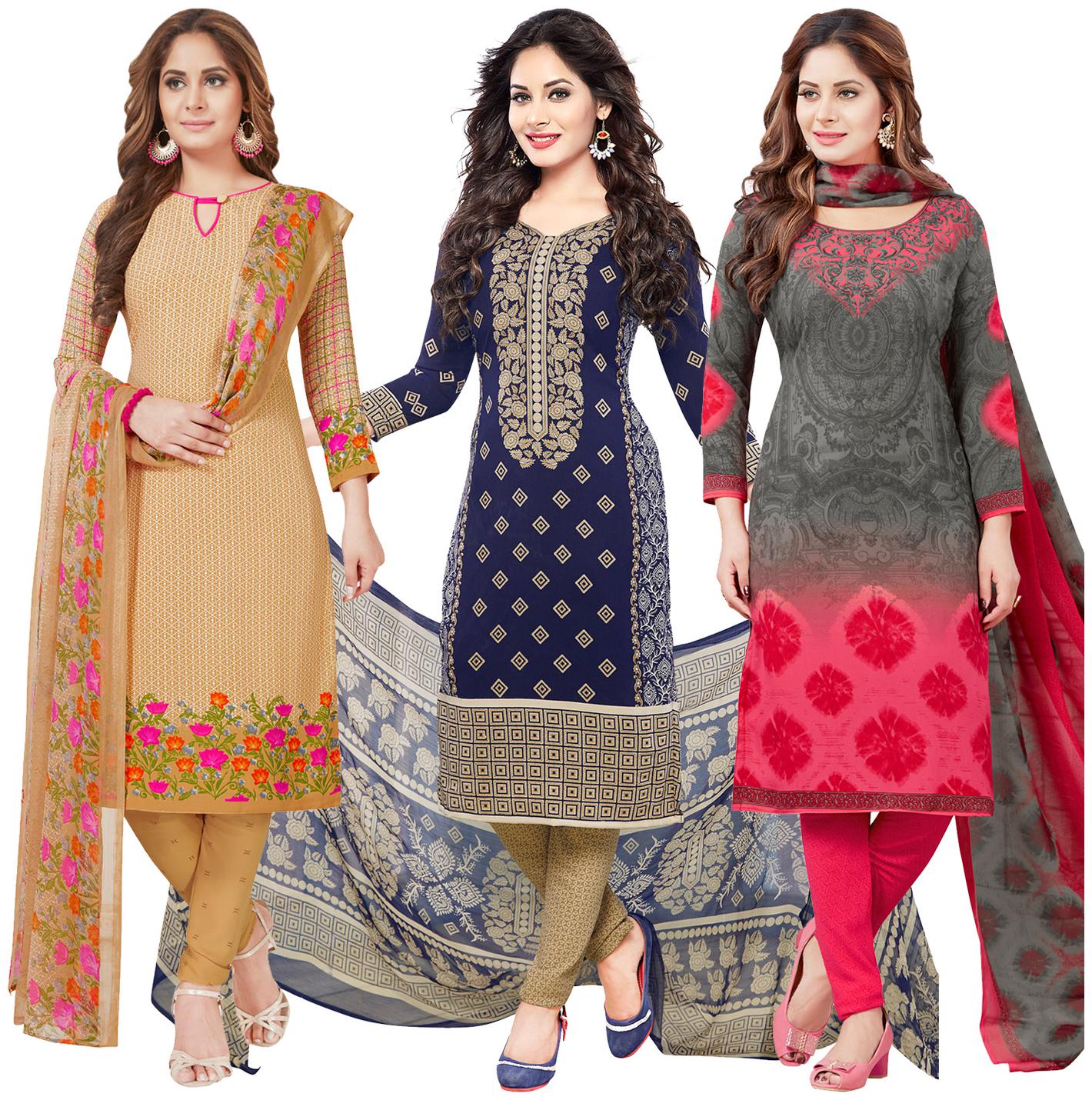 

Salwar Studio Women Pack of 3 Synthetic Printed Unstitched Dress Material Combo-M-2358-M-1654-M-2169