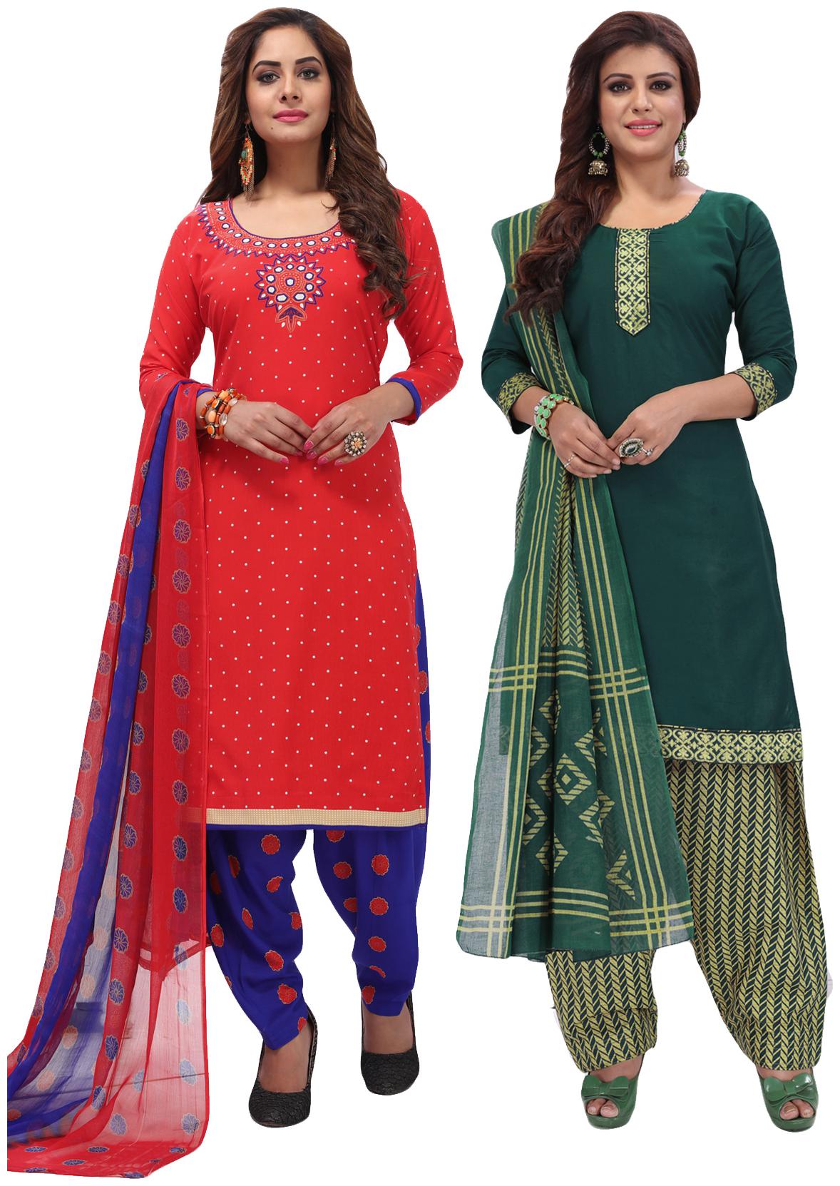 

Salwar Studio Women Pack of 2 Synthetic Printed Unstitched Dress Material Combo-MONSOON-2565-2570