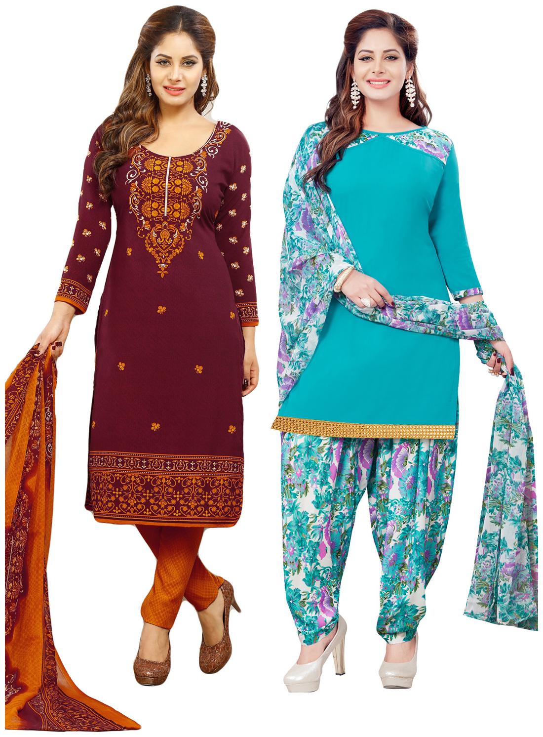 

Salwar Studio Women s Pack of 2 Synthetic Unstitched Dress Material Combo-MONSOON-2155-2159