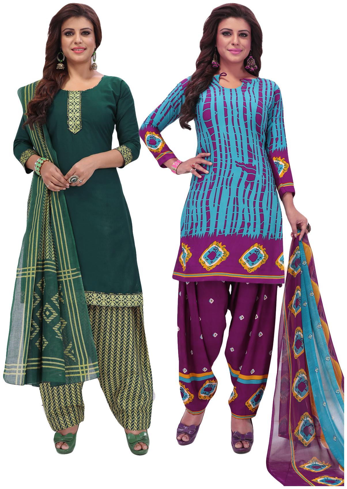 

Salwar Studio Women Pack of 2 Synthetic Printed Unstitched Dress Material Combo-MONSOON-2570-2584