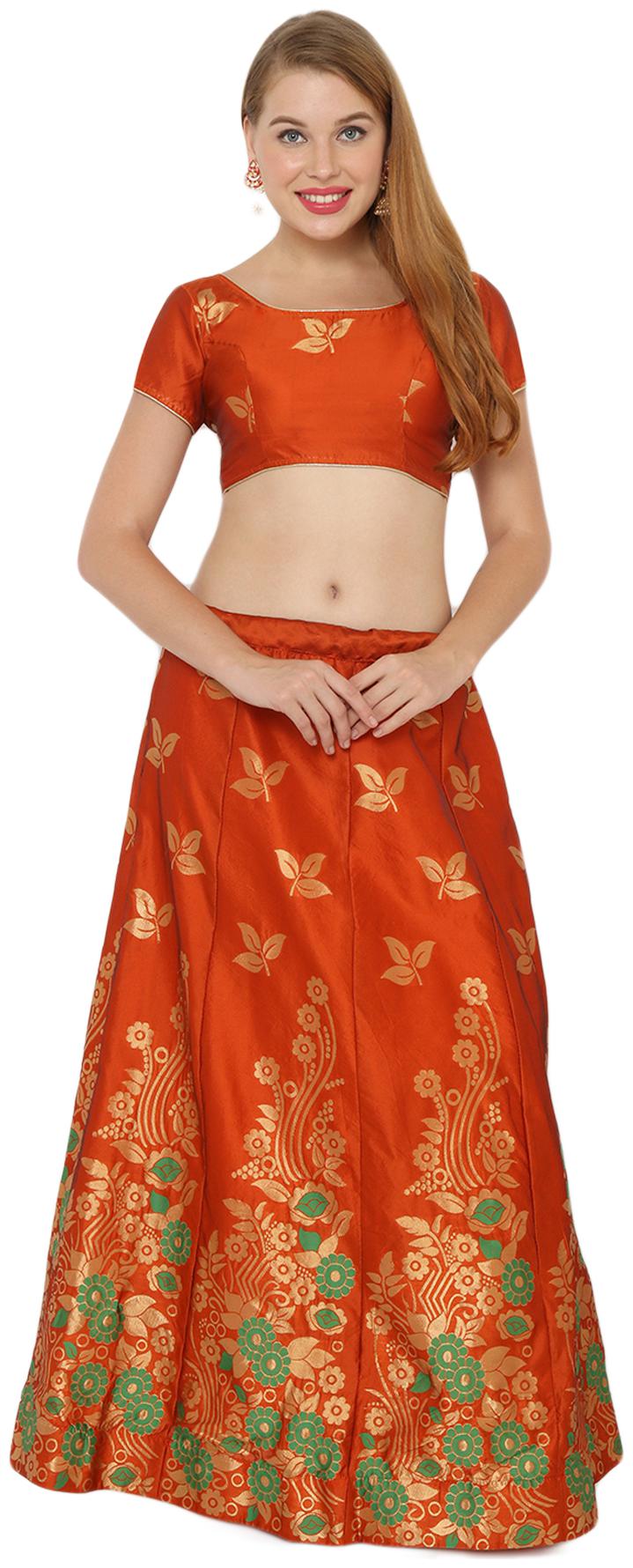 

Salwar Studio Silk Orange Embellished Lehenga Choli For Women