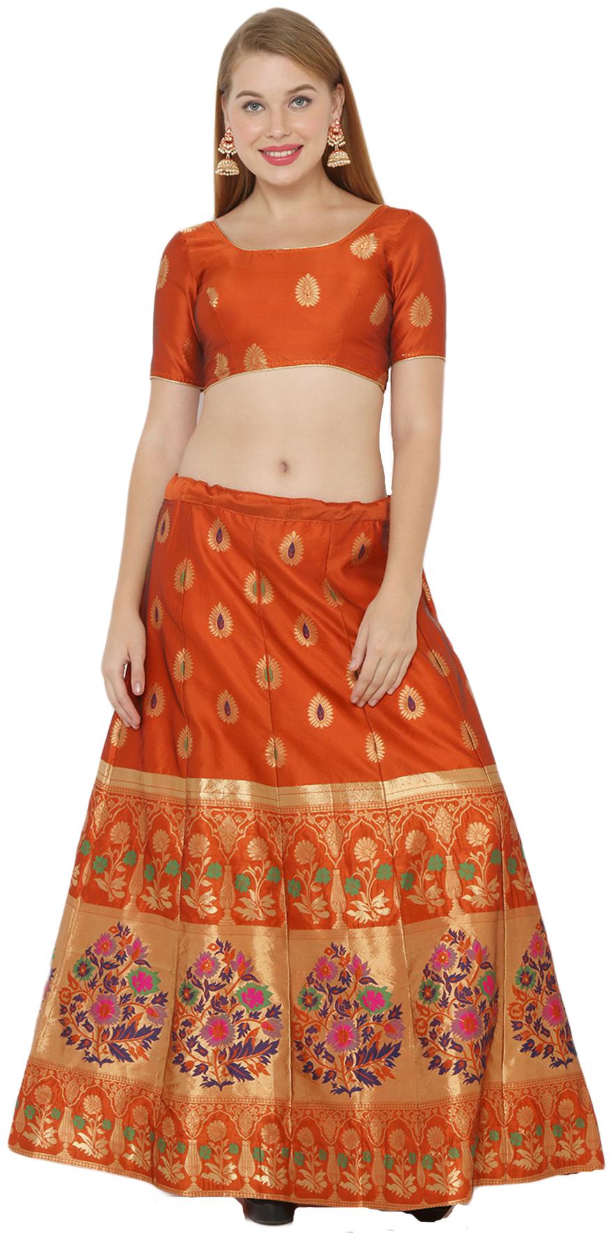 

Salwar Studio Silk Orange Embellished Lehenga Choli For Women
